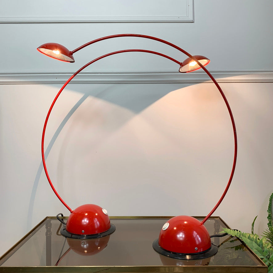1980's Fischer Leuchten Red Crescent Desk Lamps