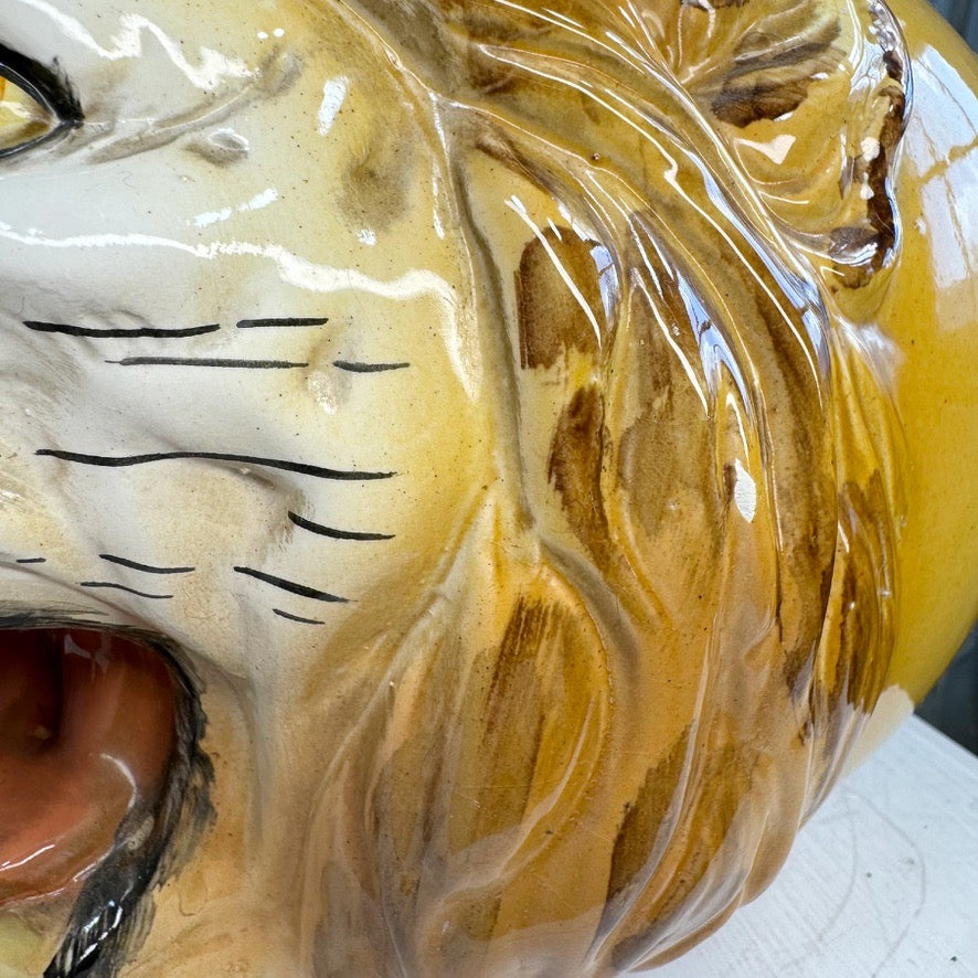 Lion Head Ceramic Planter 1950's Italy