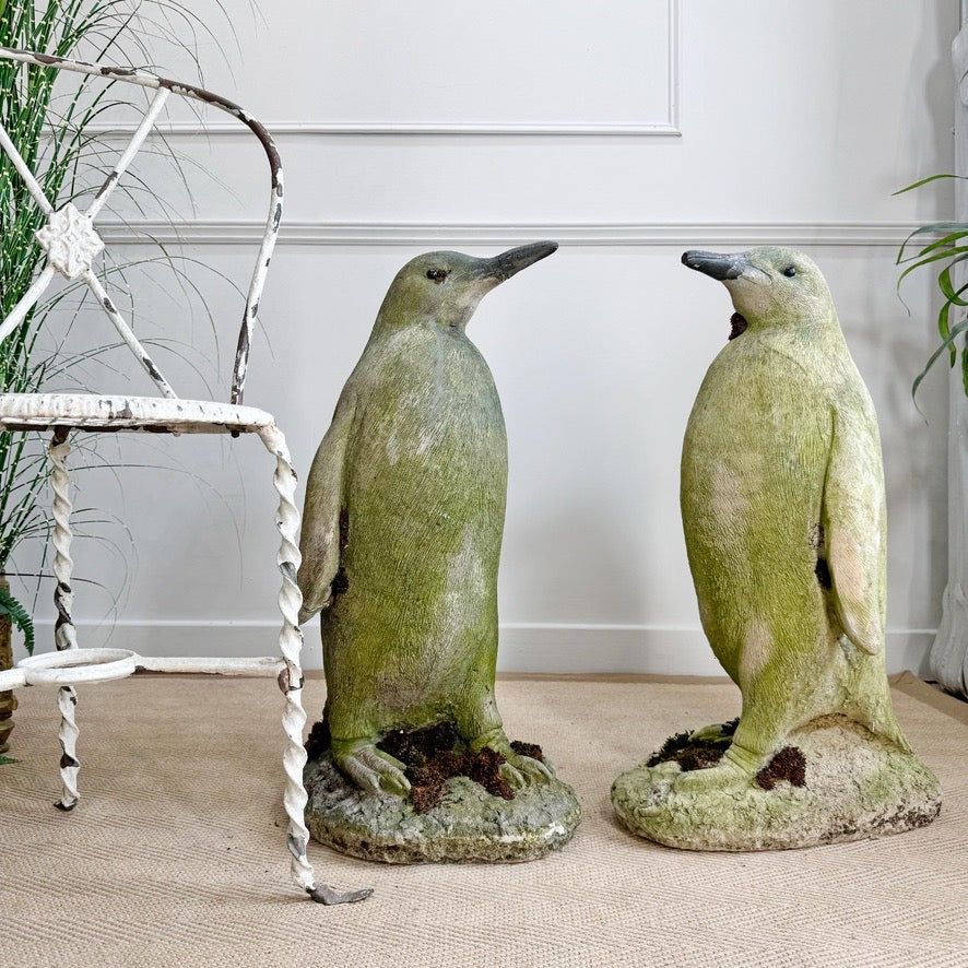 Vintage Life Size Stone Penguin Garden Statues 1970's