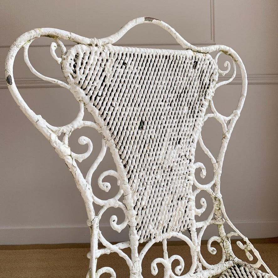 An Ornate White Regency Wirework Iron Chair