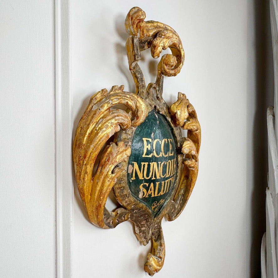 18th Century Giltwood Religious Shield Polychrome Painted