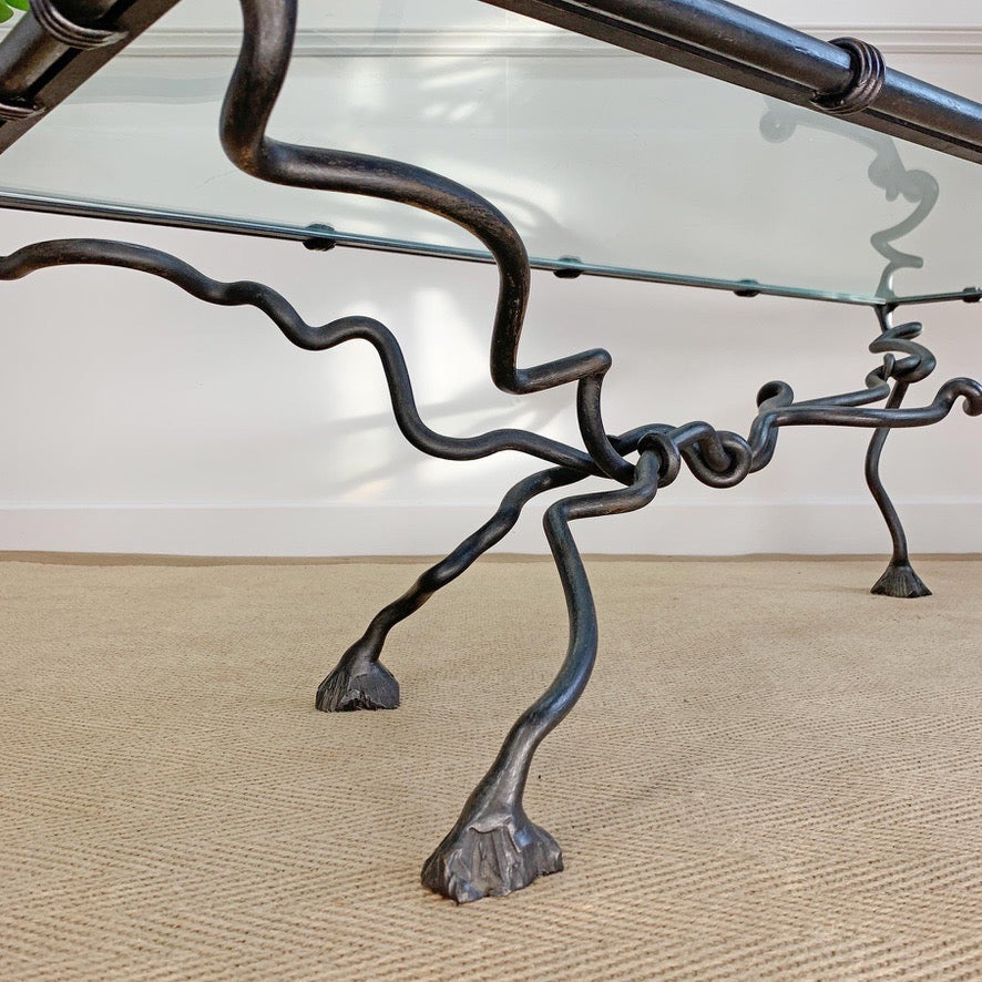 Wrought Iron Animalistic Glass Top Coffee Table