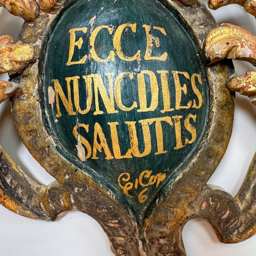 18th Century Giltwood Religious Shield Polychrome Painted