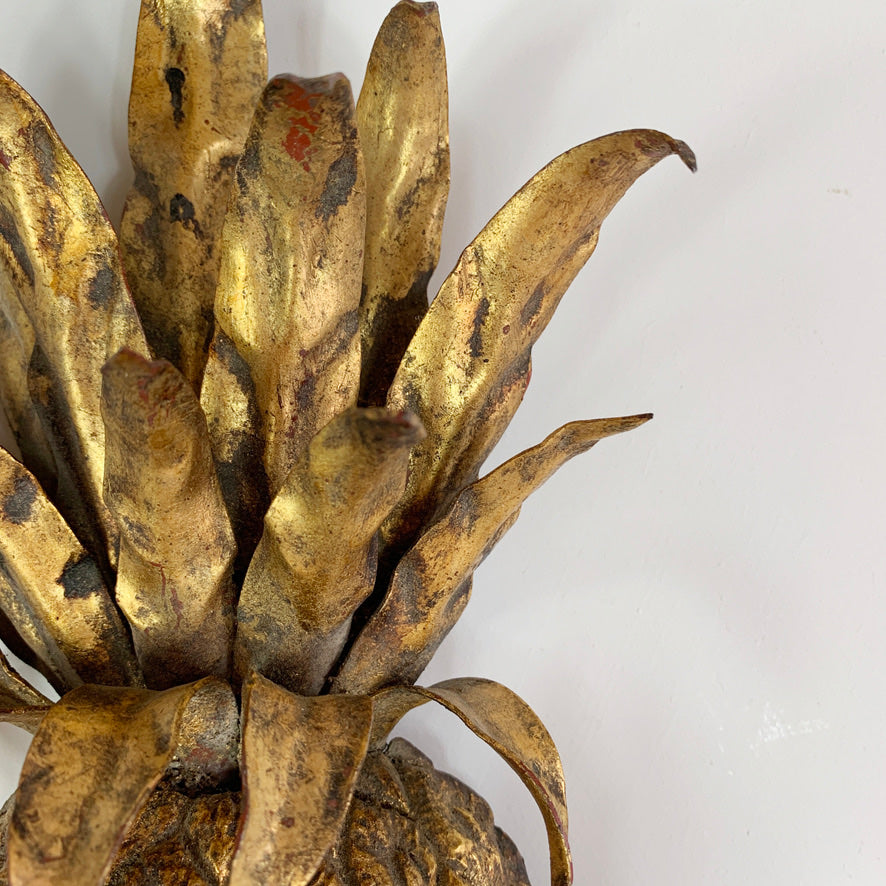 Italian 1950's Gold Wrought Iron Pineapple Candle Wall Sconce