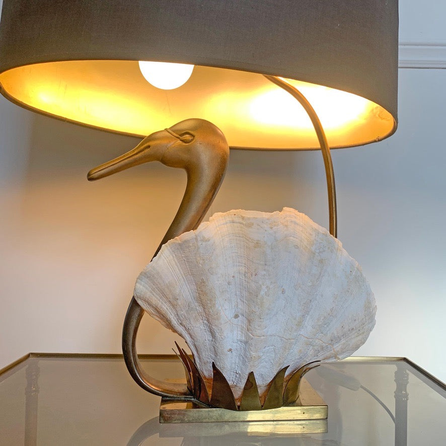 Exceptional Willy Daro White Swan Table Lamp 1970's