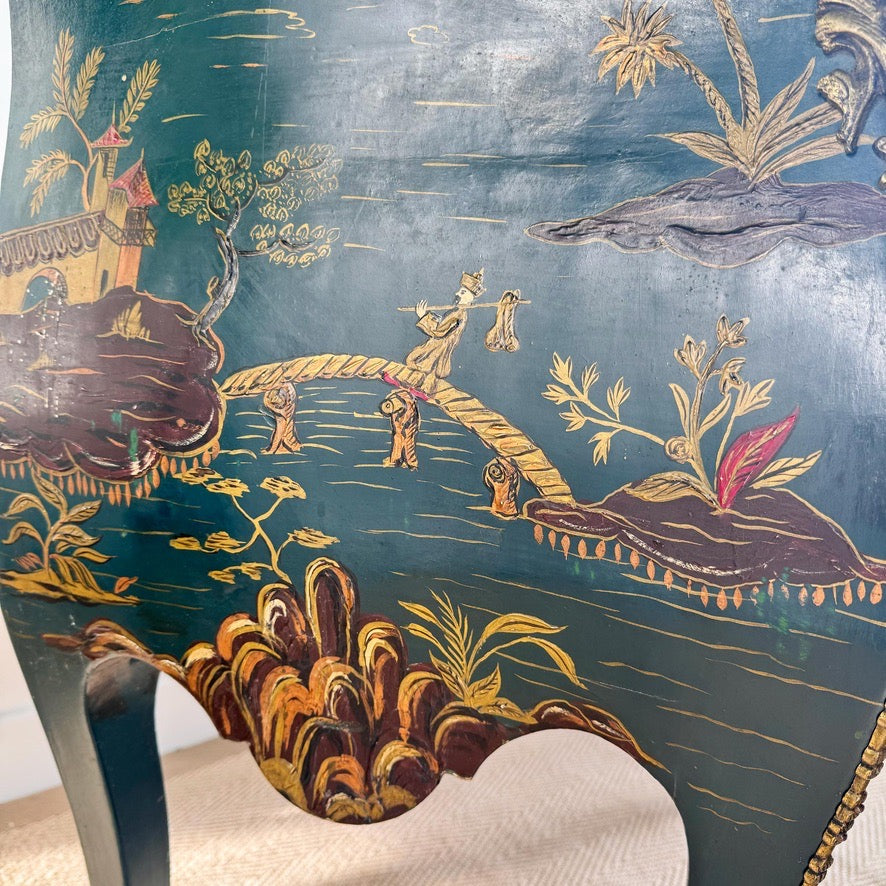 Antique Blue Chinoiserie Bombe Commode 19th Century France