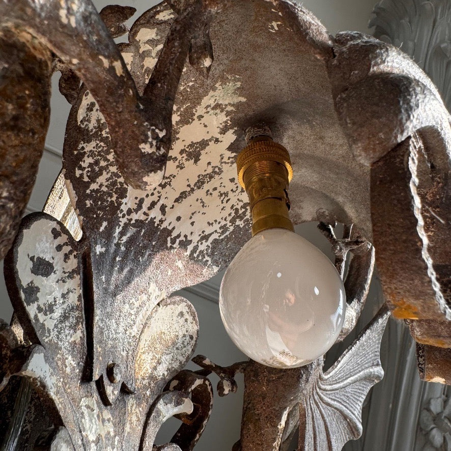 19th Century Wrought and Cast Iron Gothic Overdoor Light