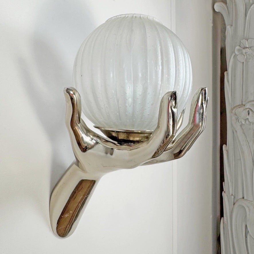 Vintage Maison Arlus Bronze Hand Wall Sconce in Silver France 1970's