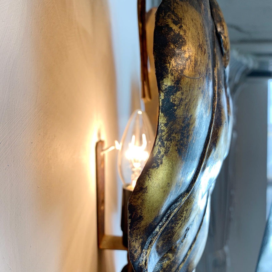 Pair of Gold Italian Leaf and Chain Swag Wall Lights 1950's
