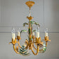 Faux Bamboo Palm Leaf Italian Tole Chandelier 1960's