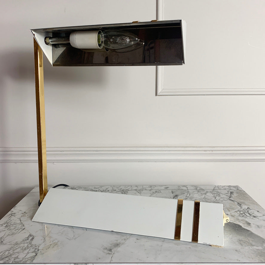 Italian White Enamel & Brass Desk Lamp, 1980's