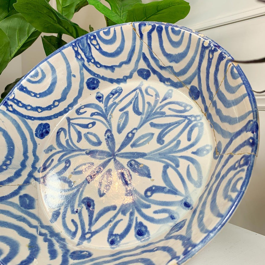 Large 18th Century Blue and White Spanish Lebrillo Bowl