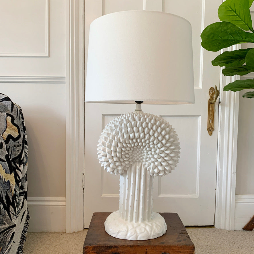 1970's White Ceramic Cactus Lamp Italian