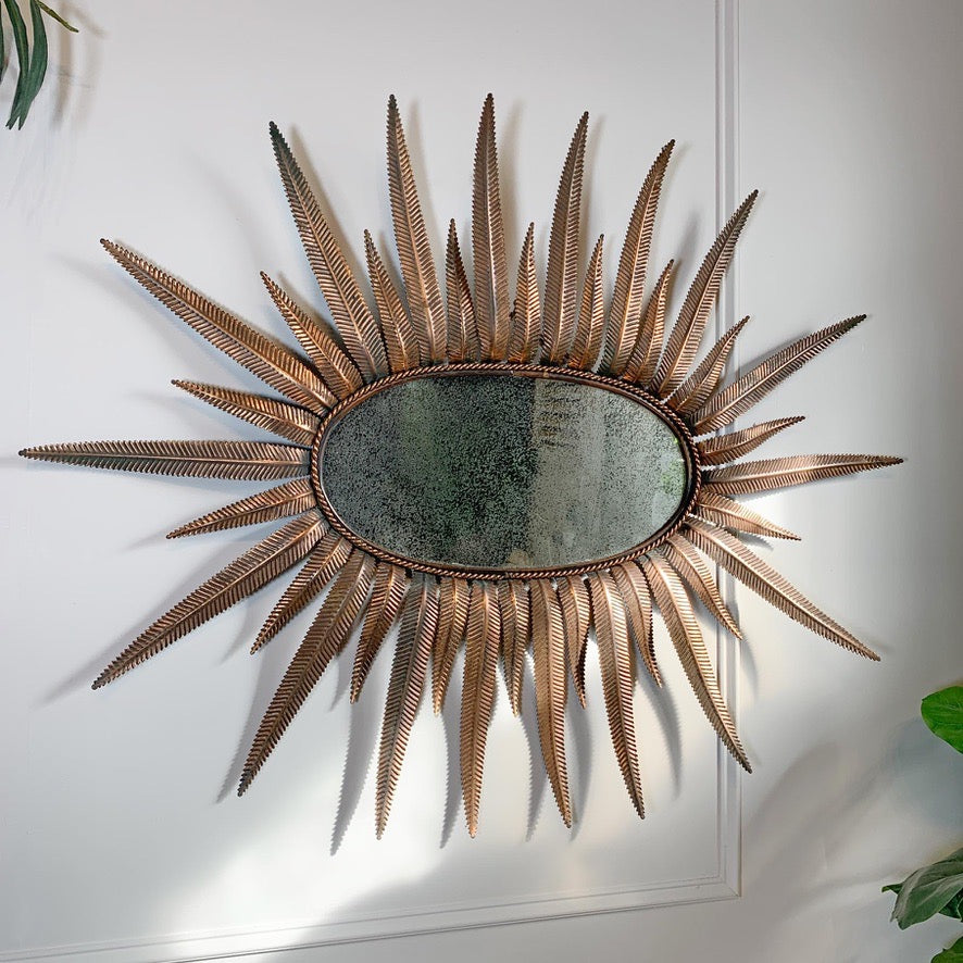 1970's Italian Copper Feathered Sunburst Mirror