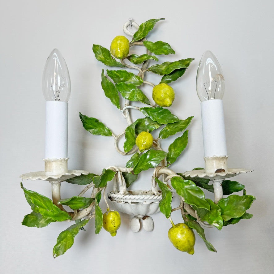 Pair of Amalfi Tole Lemon Wall Lights Italy 1950's