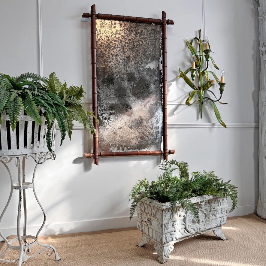 Large Antique Faux Bamboo Mirror