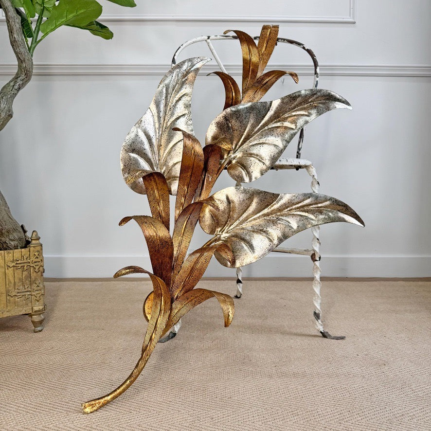 Vintage Silver and Gilt Leaf Wall Light 1970s Italian