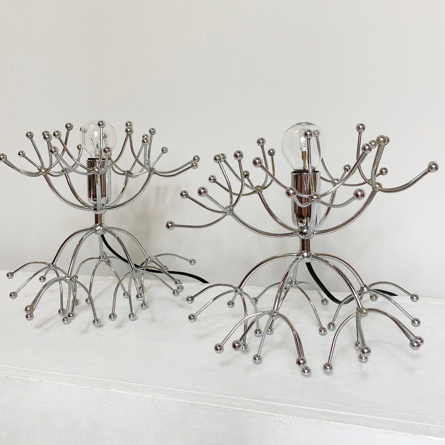 Pair Of Silver Gaetano Sciolari Sputnik Table Lamps Italy 1960s