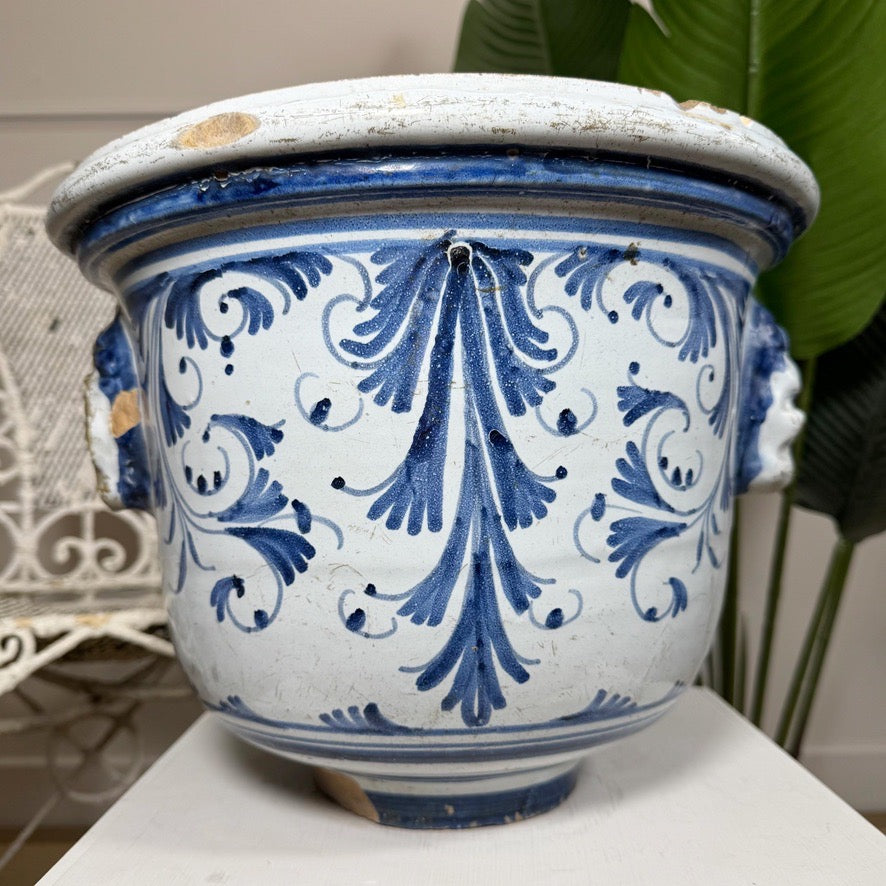 18th Century Blue and White French Cachepot probably Nevers