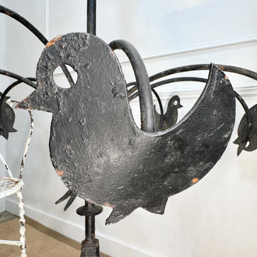 Antique Folk Art Iron Vane Hen and Chicks France 19th Century