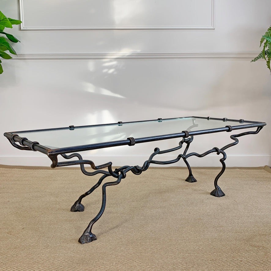 Wrought Iron Animalistic Glass Top Coffee Table