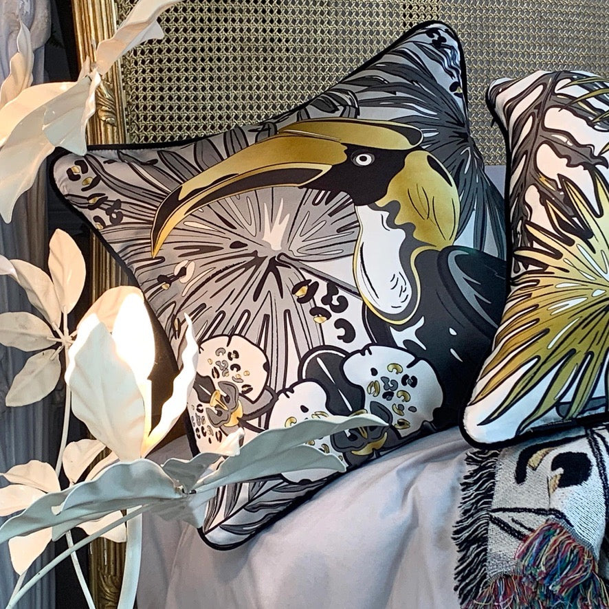 The Tropics Collection 'Hornbill' Luxury Silk Cushion