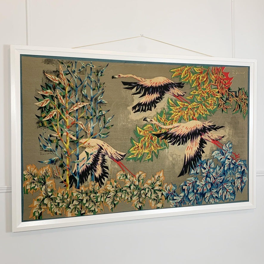1950's Robert Debiève Cubist Screen Print 'Flight of Flamingos'