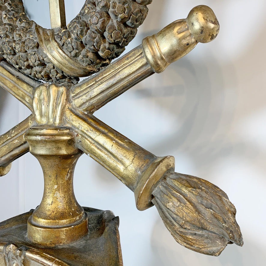 Large 18th Century Gold Religious Processional Cross on Later Base