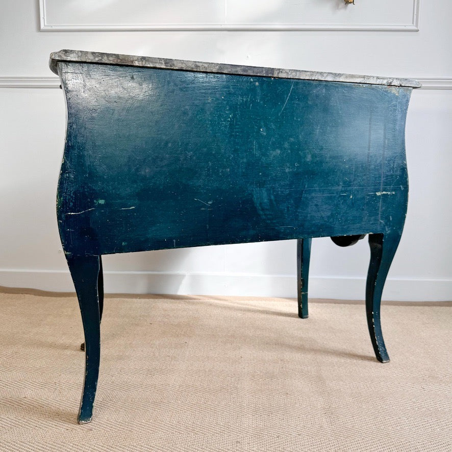 Antique Blue Chinoiserie Bombe Commode 19th Century France