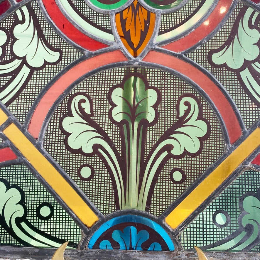 19th Century French Hand Painted Stained Glass Church Panel