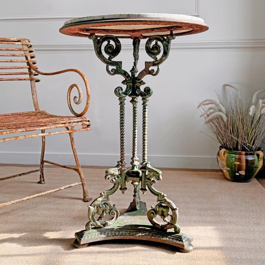 Antique Cast and Wrought Iron Marble Top Orangery Table