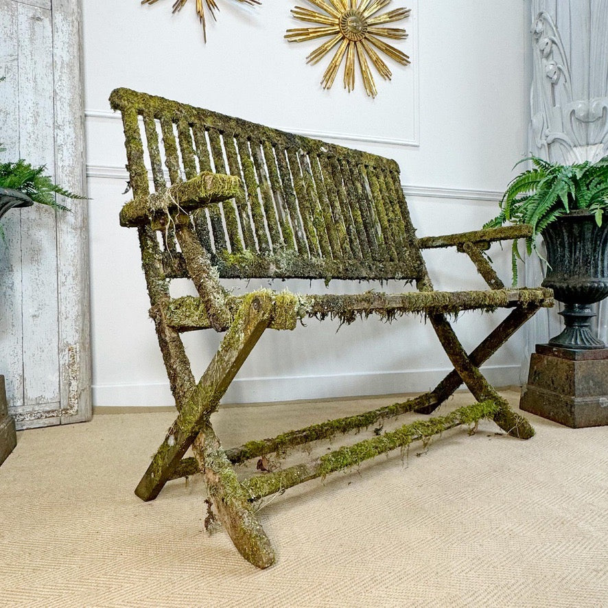 Mossy Folding Wooden Garden Bench