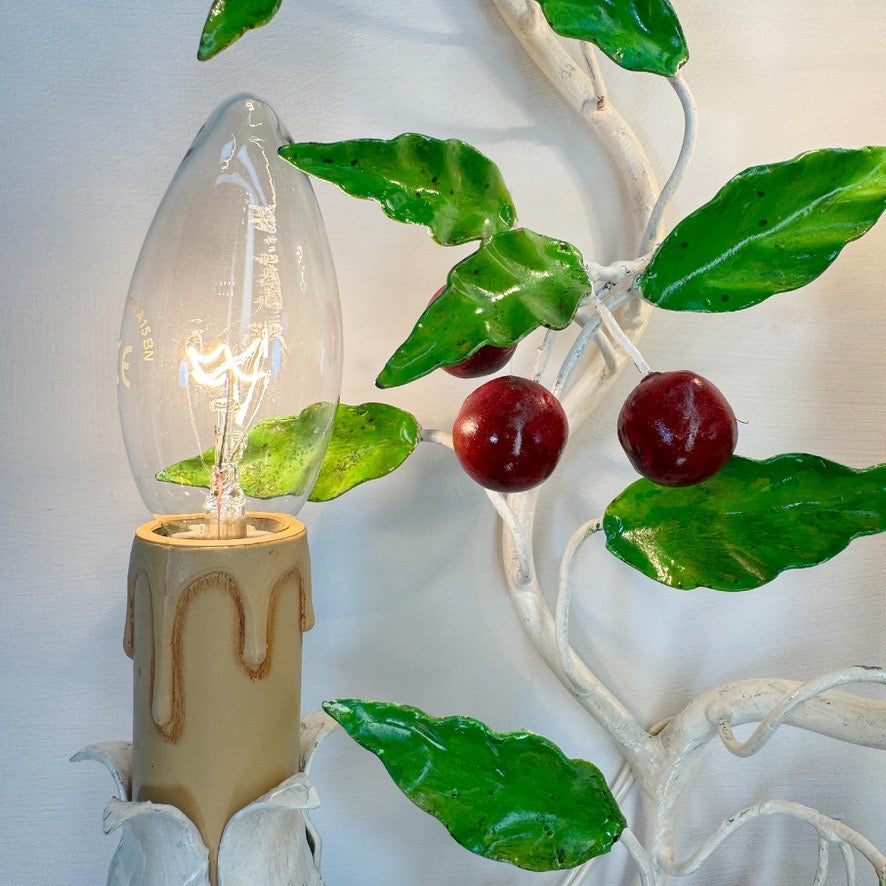 Italian Lemon and Cherries Tole Wall Lights Set of 3