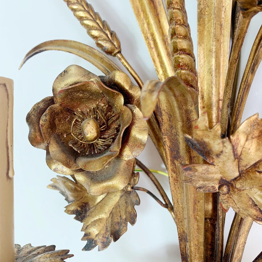 S.Salvadori Gold Wheat Sheaf Sconce Light 1970's