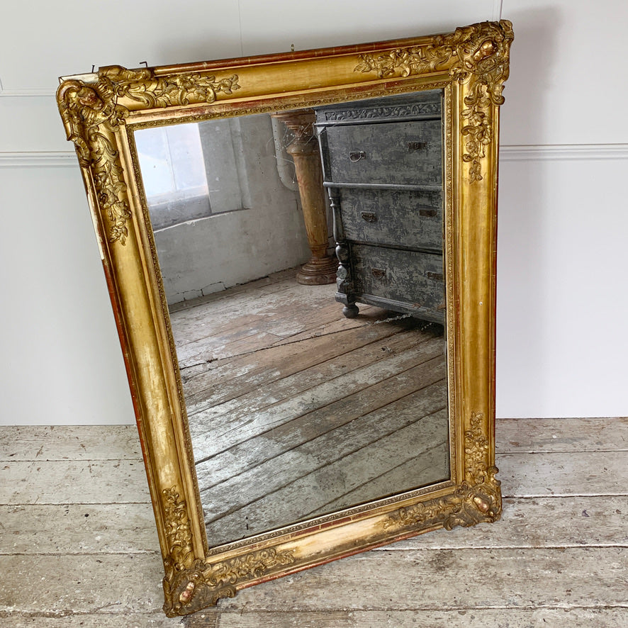 Late 18th Century Split Plate Antique French Gold Mirror
