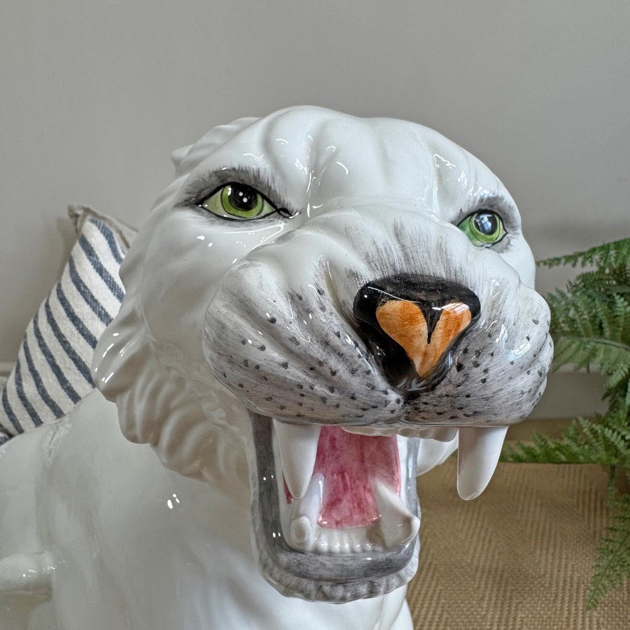 20th Century Italian Ceramic White Tiger Statue