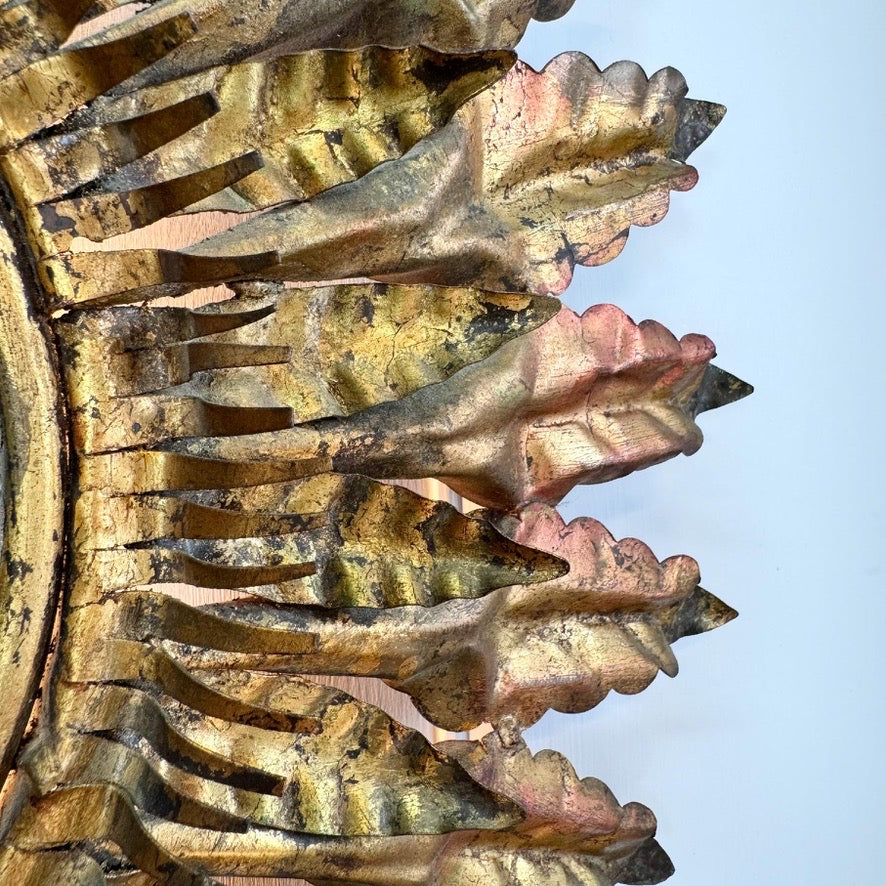 Gilt Spanish Sunburst Mirror with Light 1930's