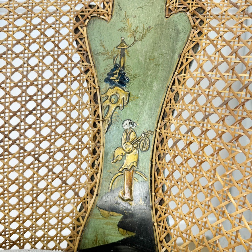 Pair of 19th Century Green Queen Anne Revival Chinoiserie Bergere Chairs