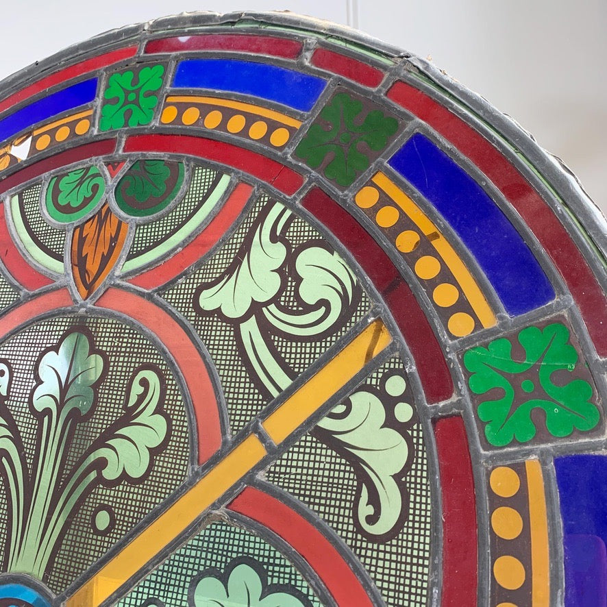 19th Century French Hand Painted Stained Glass Church Panel