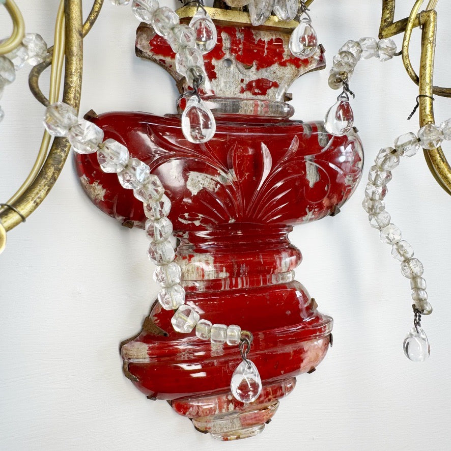 Pair of Maison Bagues Red Wall Sconces Circa 1910