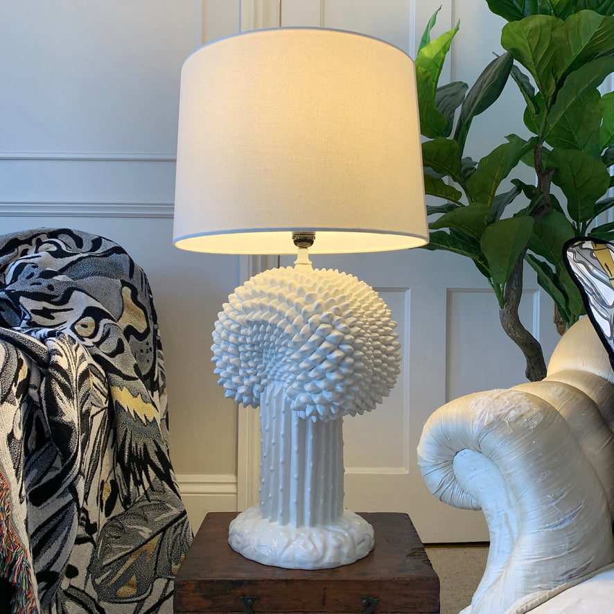 1970's White Ceramic Cactus Lamp Italian