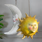 Large Folk Art Papier Mache Moon with Face