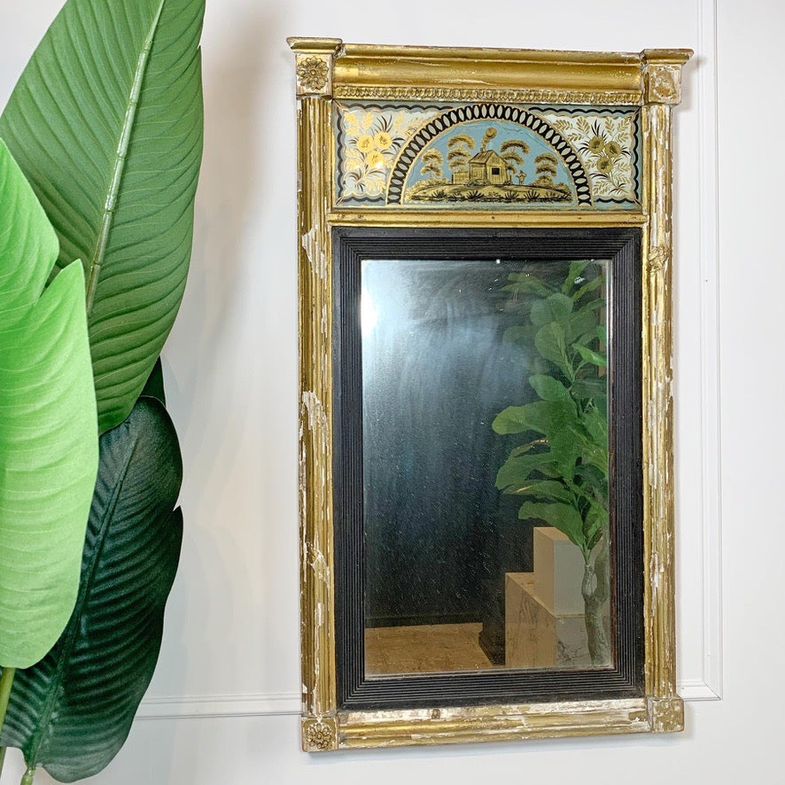 Georgian Gilt-Gesso Framed Wall Mirror with Inset Verre Eglomise Gilded Glass Frieze