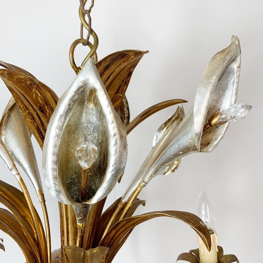 Hans Kogl Gilt & Silver Calla Lily Chandelier, C 1970s