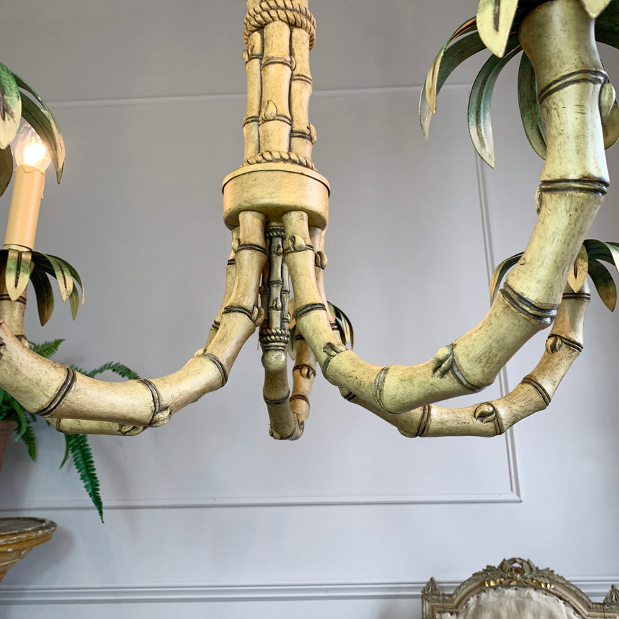 1980's Green Faux Bamboo Chandelier