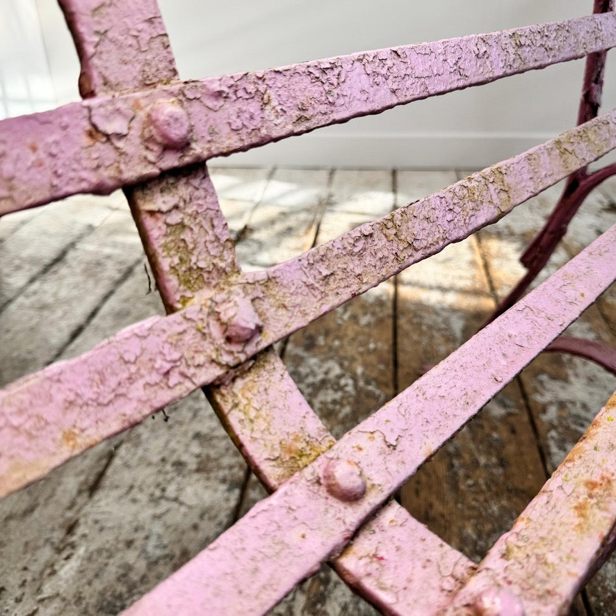 Early Victorian Scroll Arm Wrought Iron Pink Bench of Exceptional Proportions
