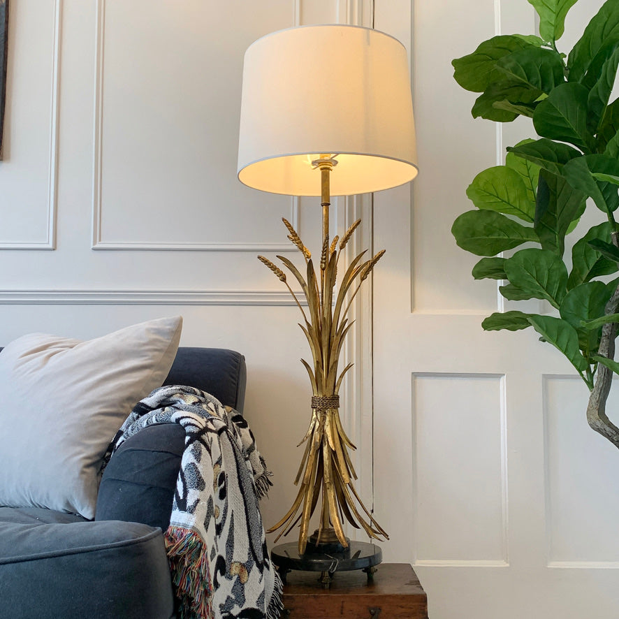 Magnificent Large Gold Italian Wheat Sheaf Table Lamp on Marble Base