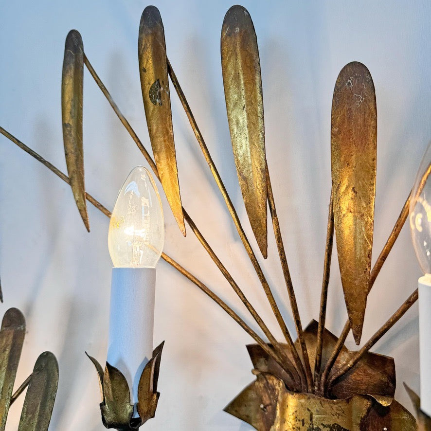Vintage Pair of Ferro Art Gold Leaf Wall Lights