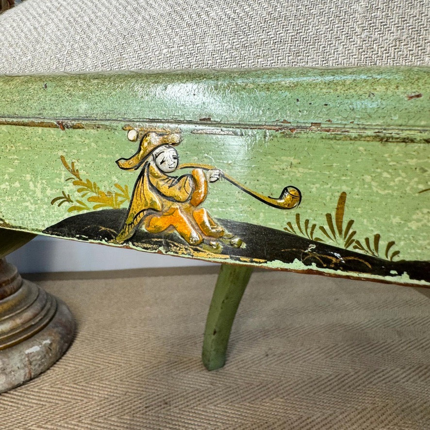 Pair of 19th Century Green Queen Anne Revival Chinoiserie Bergere Chairs