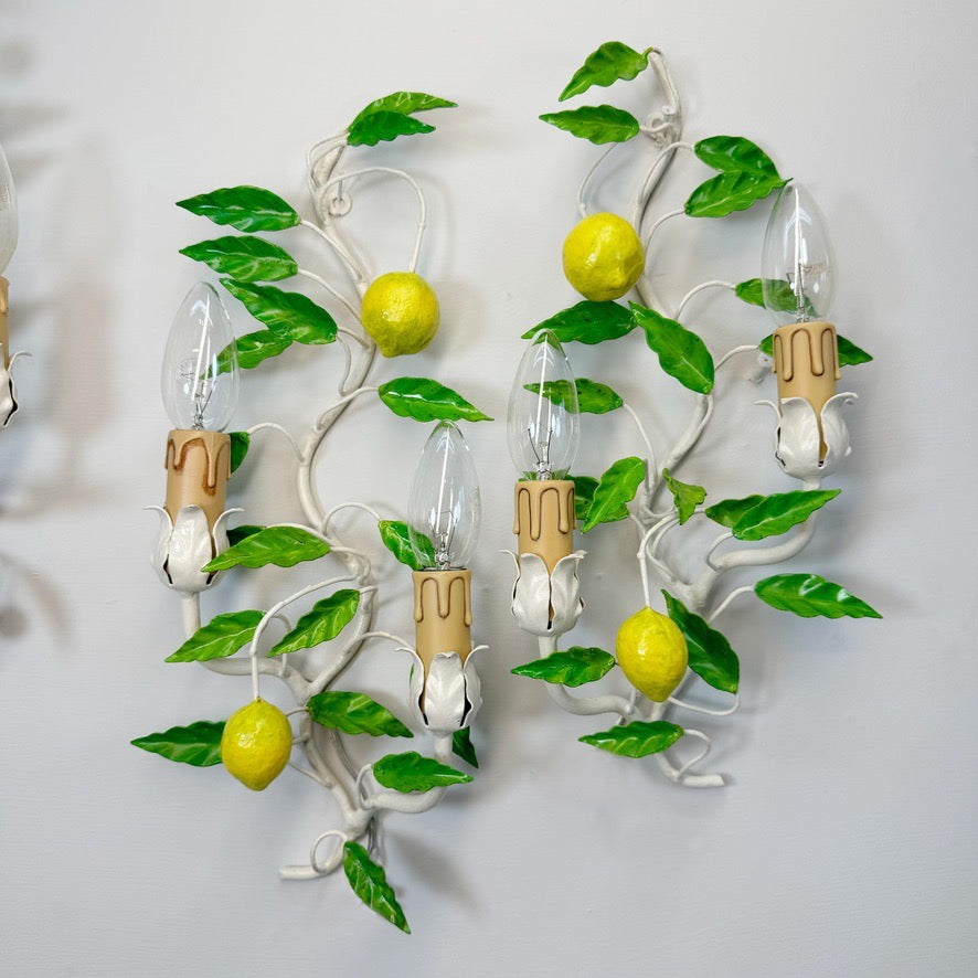 Italian Lemon and Cherries Tole Wall Lights Set of 3